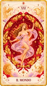 Il Mondo, Arcano Maggiore XXI dei tarocchi illustrati Cartomando